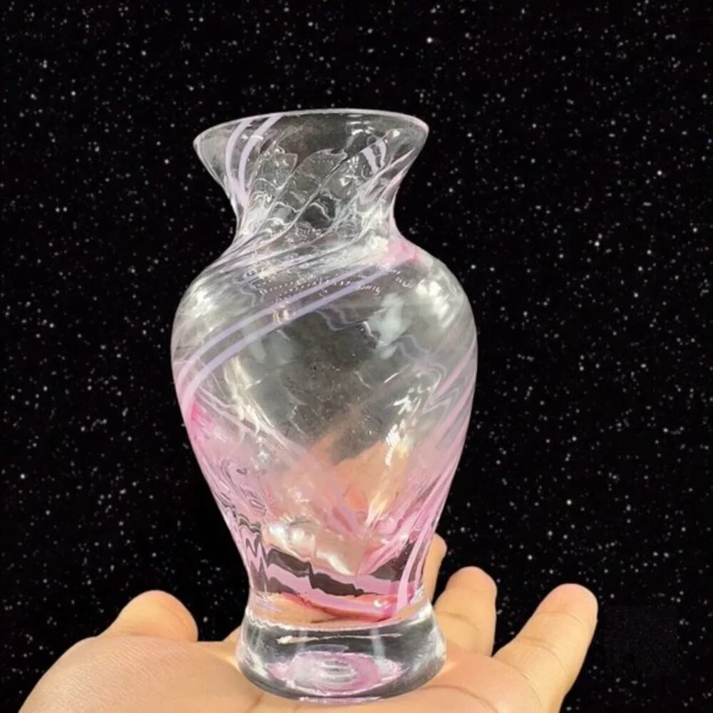 Caithness Scotland Pink White Swirl Art Glass Vase Hand Made Crafted Glass VTG‎